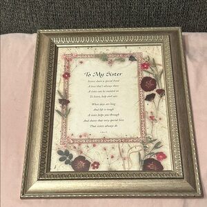 Gold Framed 'To My Sister' Poem Wall Art